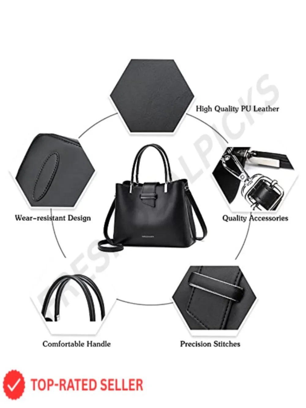 PU Leather Satchel Tote Handbag with Detachable Shoulder Strap